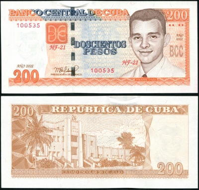 Куба. Банкнота 200 песо. 2022. Unc. Бумага. Кат# P.130f