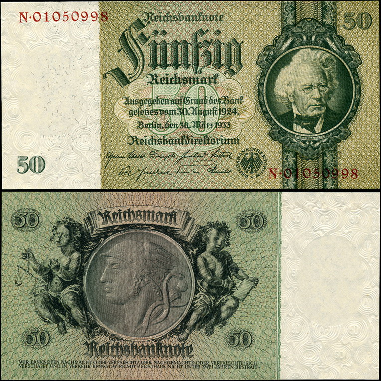 Германия (3 рейх). 50 рейхсмарок (Unc) 1933