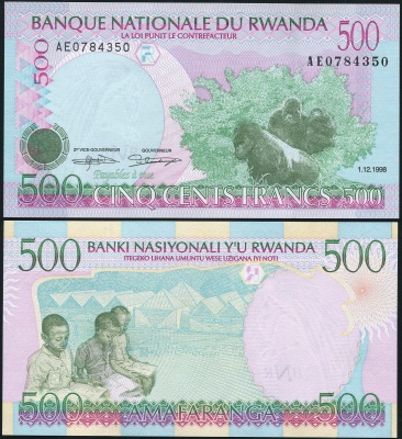Руанда Банкнота 500 франков 01.12.1998 Unc Бумага Кат# P.26b