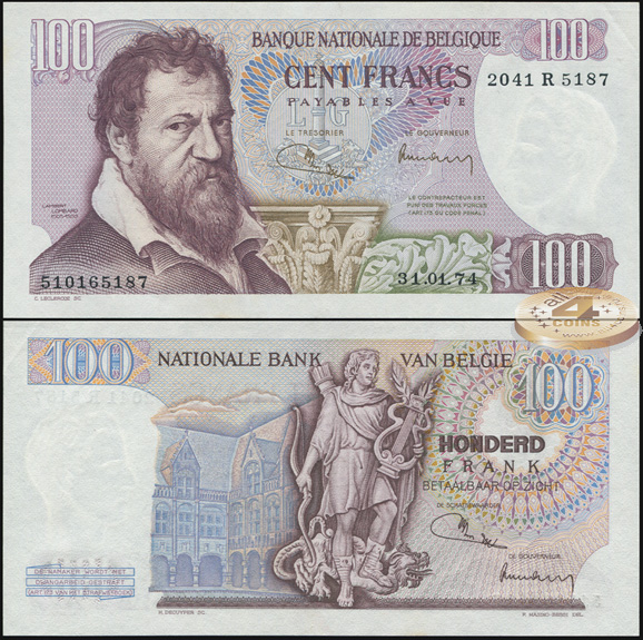 Бельгия. 100 франков (Unc) 1974