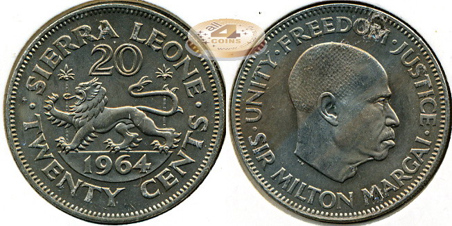 Сьерра Леоне. 20 центов. 1964 (Unc)