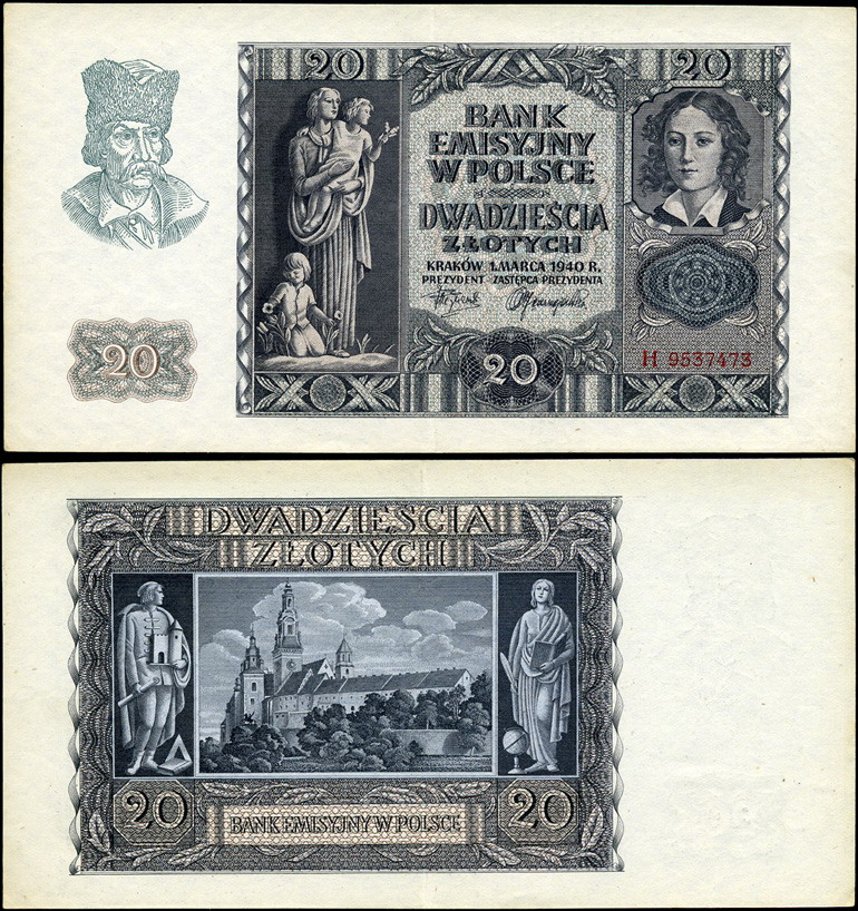 Польша (германская оккупация). 20 злотых (aUnc) 1940