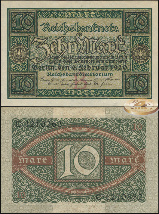 Германия (Веймарская респ.). 10 марок (Unc) 1920