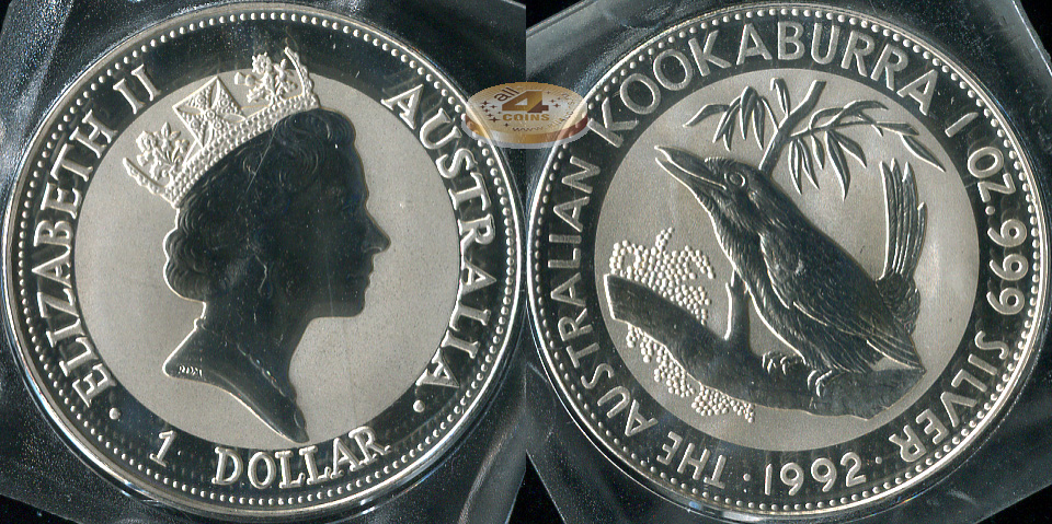 Австралия. 1 доллар. 1992 (Frosted Unc. Серебро)
