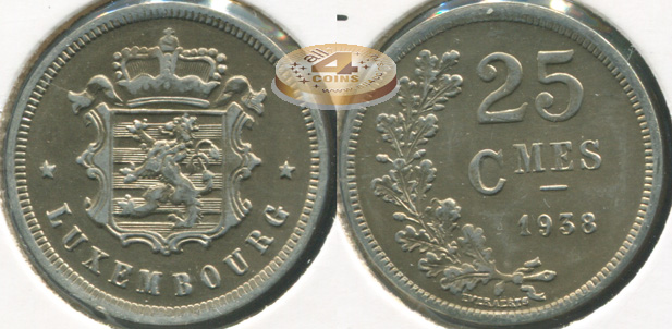 Люксембург. 25 центимов. 1938 (XF+/aUnc)