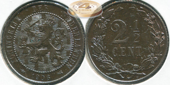 Нидерланды. 2 1/2 цента. 1906 (Unc)