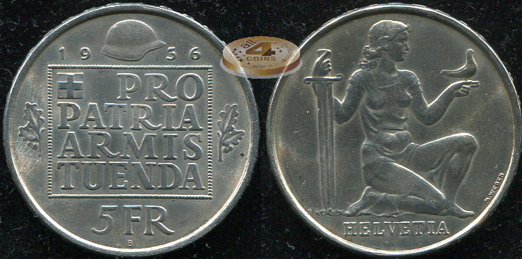 Швейцария. 5 франков. 1936 B (aUnc++. Серебро)
