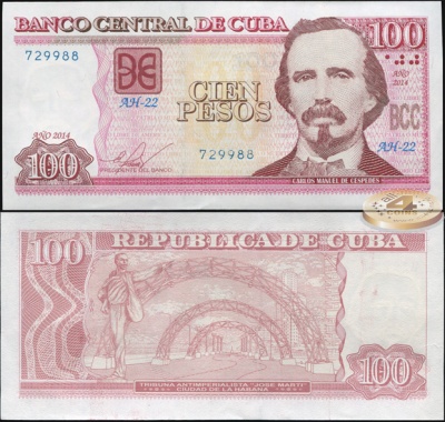 Куба. Банкнота 100 песо. 2014. Unc. Бумага. Кат.# P.129f