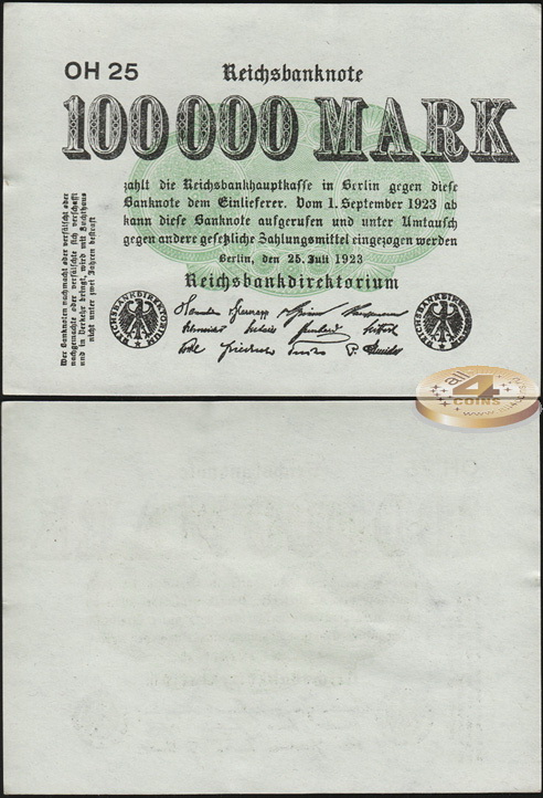 Германия (Веймарская респ.). 100000 марок (Unc) 1923