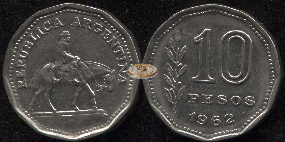 Аргентина. Монета 10 песо. 1962 (KM#60. aUnc)