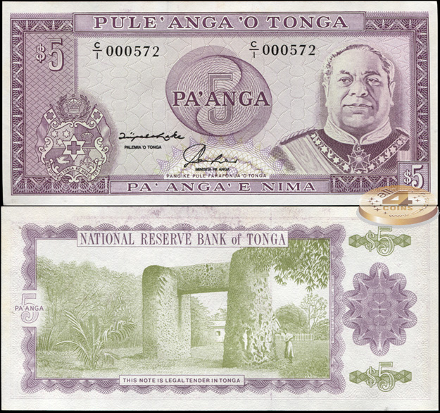 Тонга. 5 паанга (Unc) 1992