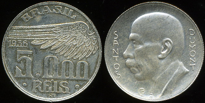 Бразилия. 5000 рейс. 1935 (aUnc. Серебро)