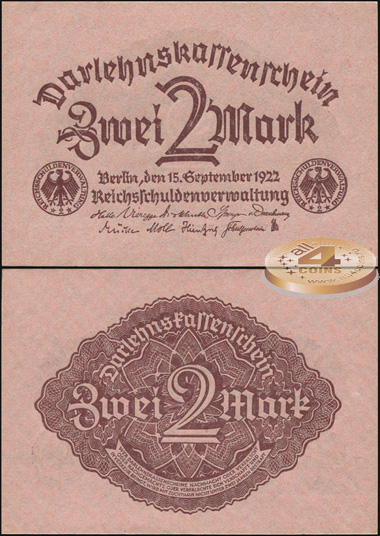Германия [Веймарская респ.]. 2 марки (Unc) 1922