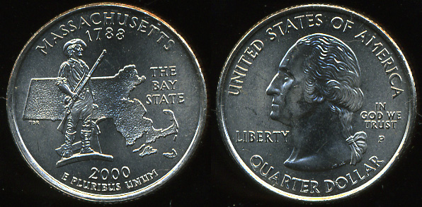 США. Квотер (25 центов). 2000.P (Unc) Массачусетс