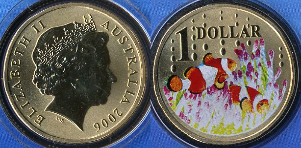 Австралия. 1 доллар. 2006. Рыба Клоун. (Unc. Цветная эмаль)