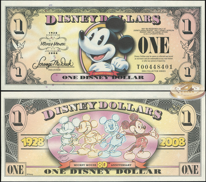 Disney Dollars. 1 доллар (Unc) 2008