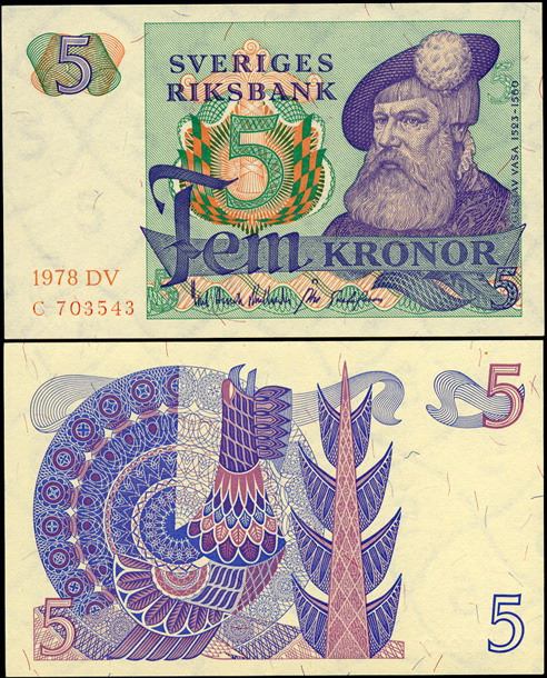 Швеция. 5 крон (Unc) 1978
