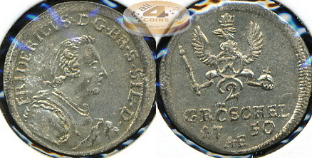 Германия (Шлузин-Пруссия). 2 грёшеля. 1750 (XF. Серебро)