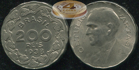 Бразилия. Монета 200 рейс. 1938 (KM#545. XF/XF+)