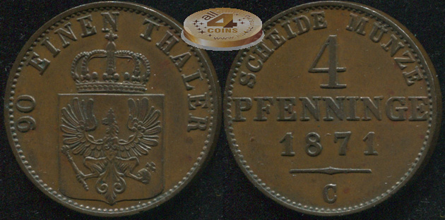Германия (Пруссия). 4 пфеннига. 1871.C (XF+)