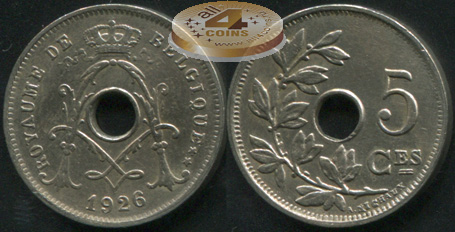 Бельгия. 5 центимов. 1926 (XF)