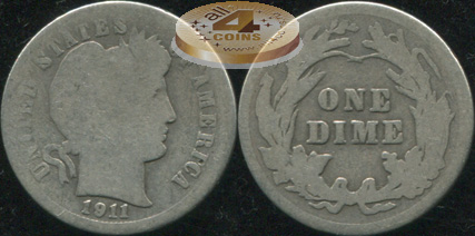 США. 10 центов (Дайм). 1911 (AG. Серебро)