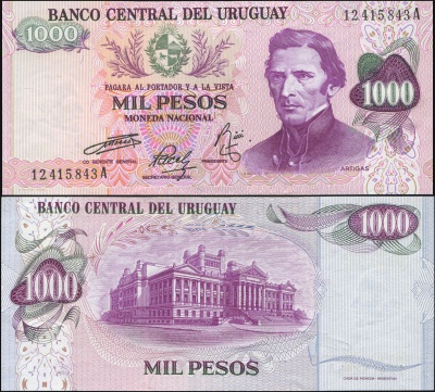 Уругвай Банкнота 1000 песо ND (1974) Unc Бумага Кат# P.52b