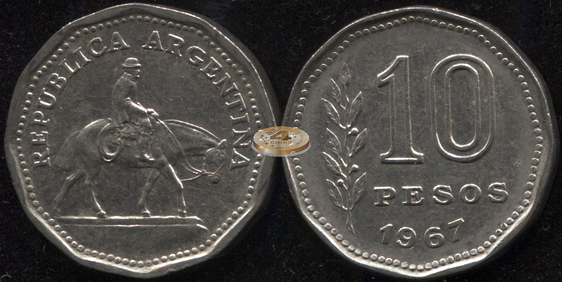 Аргентина. Монета 10 песо. 1967 (KM#60. aUnc)