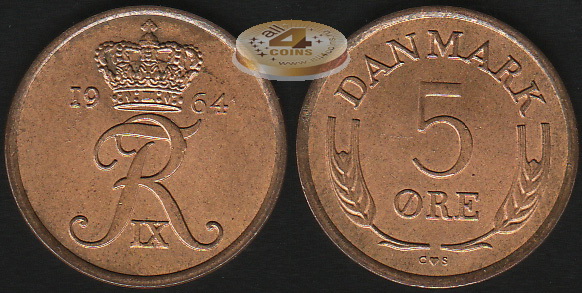 Дания. 5 эре. 1964 (Gem BU)