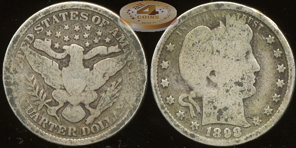 США. 25 центов. 1898 (VG-. Серебро)