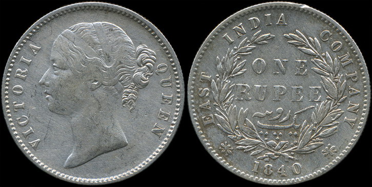 Британская Индия. 1 рупия. 1840 (VF)