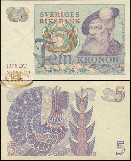 Швеция. 5 крон (Unc) 1976