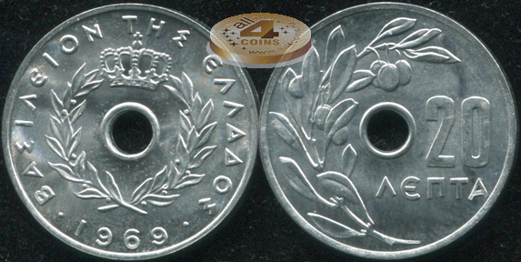 Греция. 20 лепта. 1969 (Unc)