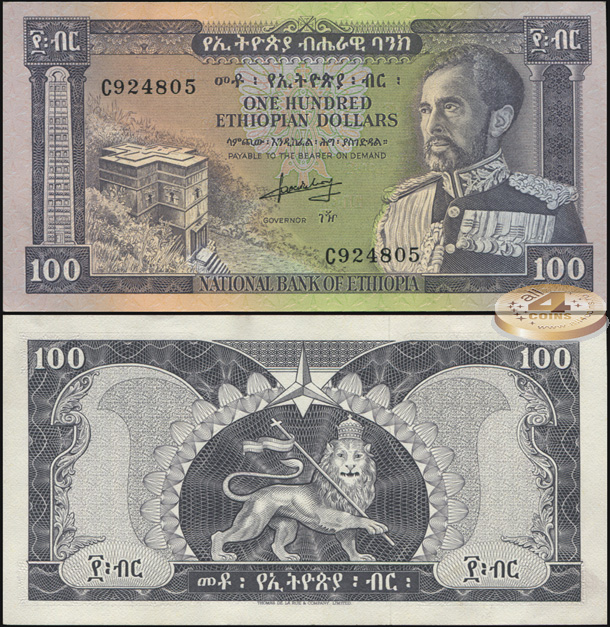 Эфиопия. 100 эфиопских долларов (aUnc+) 1966