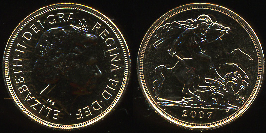 Великобритания. Соверен. 2007 год (Unc. Золото)