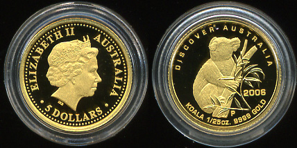 Австралия. 5 долларов. Коала. 2006 (Proof. Золото) 