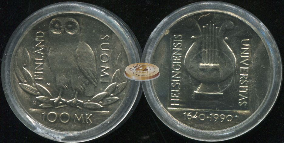 Финляндия. 100 марок. 1990 (Unc. Серебро)