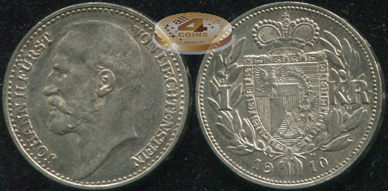 Лихтенштейн. 1 крона. 1910 (XF/aUnc. Серебро)