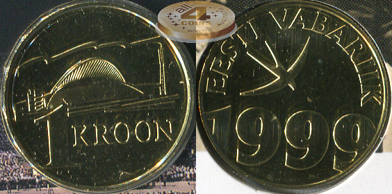 Эстония. 1 крона. 1999 (Unc. Карточка)