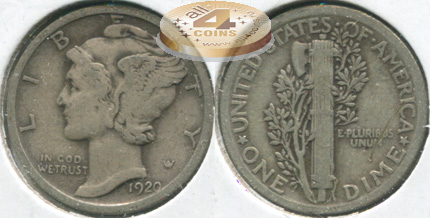 США. 10 центов [Дайм]. 1920 (VF. Серебро)