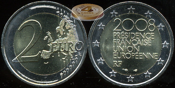 Франция. 2 евро. 2008 (Unc. Биметалл)