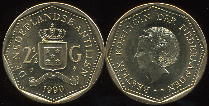 Нидерландские антиллы. 2 1/2 гульдена. 1990 (Unc)