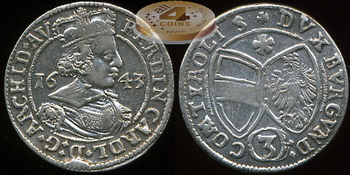 Священная Римская империя. Грошен. 1643 (aXF. Серебро)