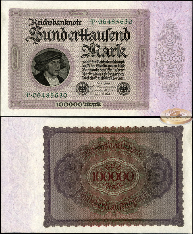 Германия (Веймарская респ.). 100000 марок (Unc) 1923