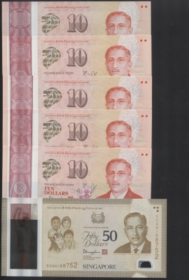 Сингапур. Набор №1 (Unc. 6 банкнот. 6 пластик) 2015