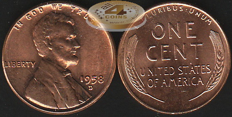 США. 1 цент. 1958.D (Unc)