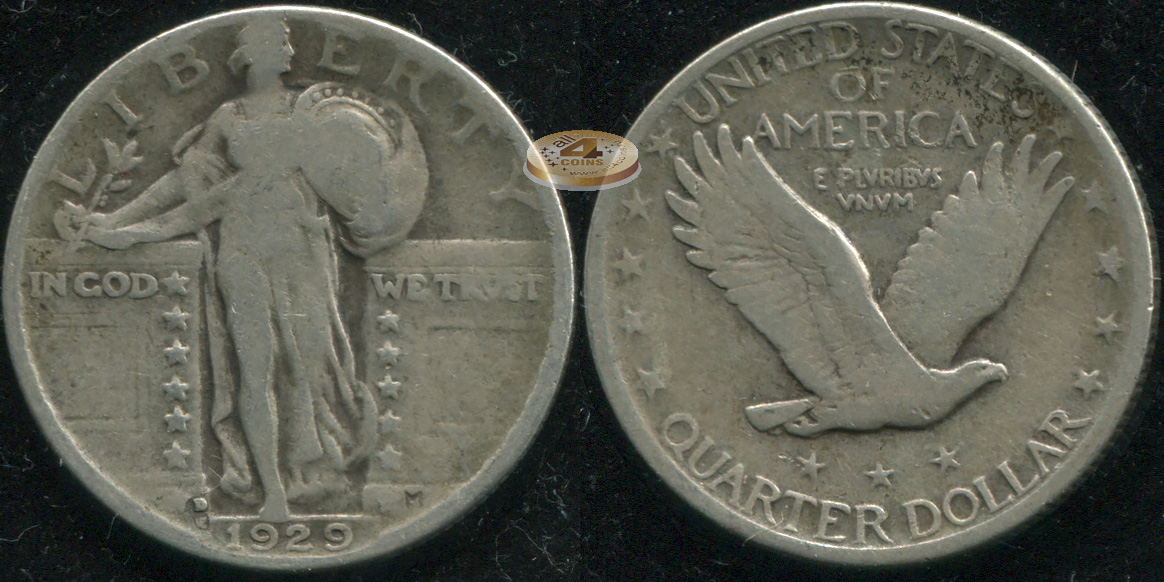 США. 25 центов [Квотер]. 1929.D (aVF. Серебро)