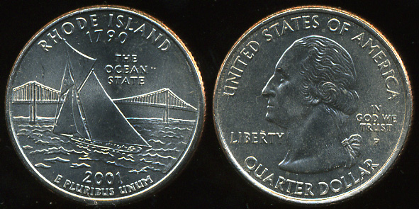 США. Квотер (25 центов). 2001.P (Unc) Род-Айленд
