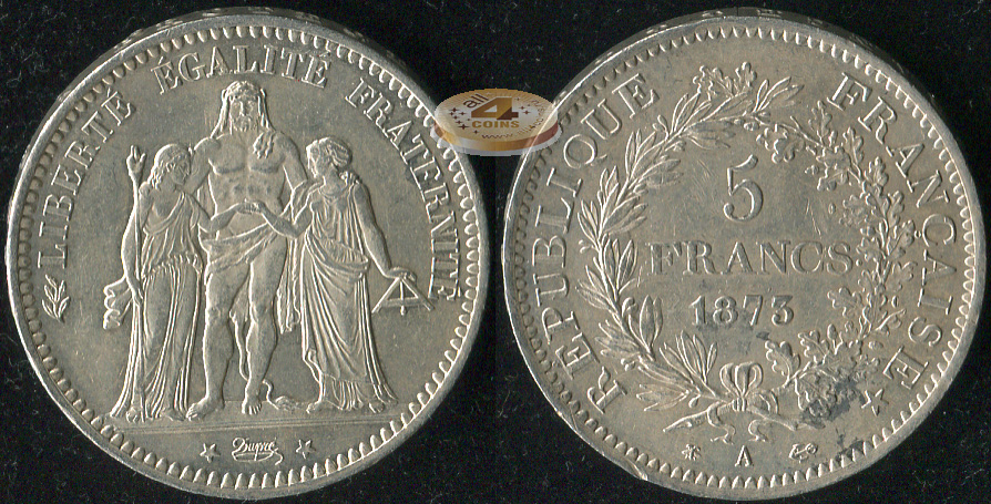 Франция. 5 франков. 1873.A (aUnc. Серебро)