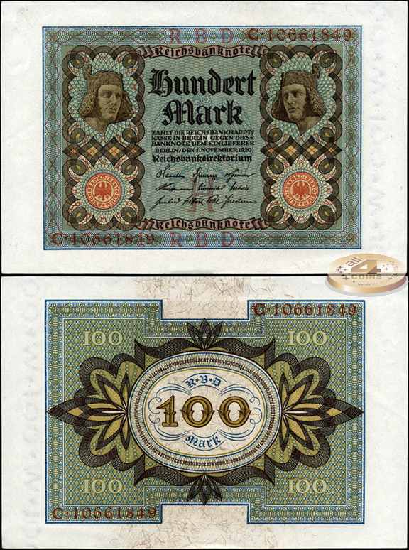 Германия (Веймарская респ.). 100 марок (aUnc+) 1920